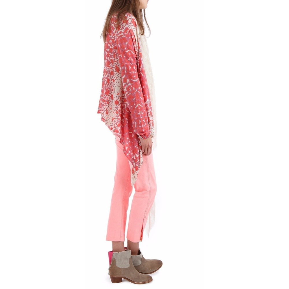 Zadig & Voltaire Drape Cardigan Red Animal Print Linen Blend Open Front Sz U (S) - Picture 2 of 7